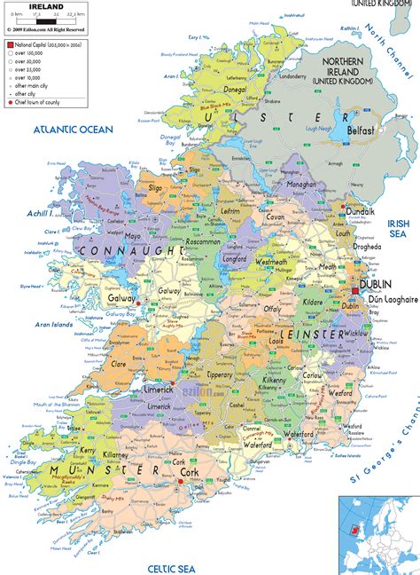 map of ireland with counties and towns|Large detailed map of Ireland with cities and towns.